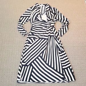 MANGO Stripe Long Sleeve Midi Dress, Black/Cream, Sz: 4